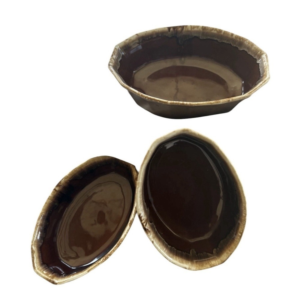 Vintage McCoy Brown Drip Oval Serving Bowls Set of 3 Prairie Brown Oven Proof